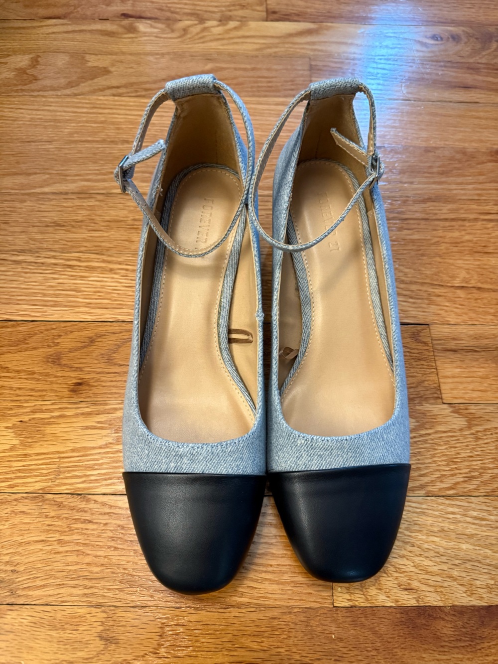 Forever 21 Two-Tone Ankle Strap Pumps Light Blue and Black Size 8
